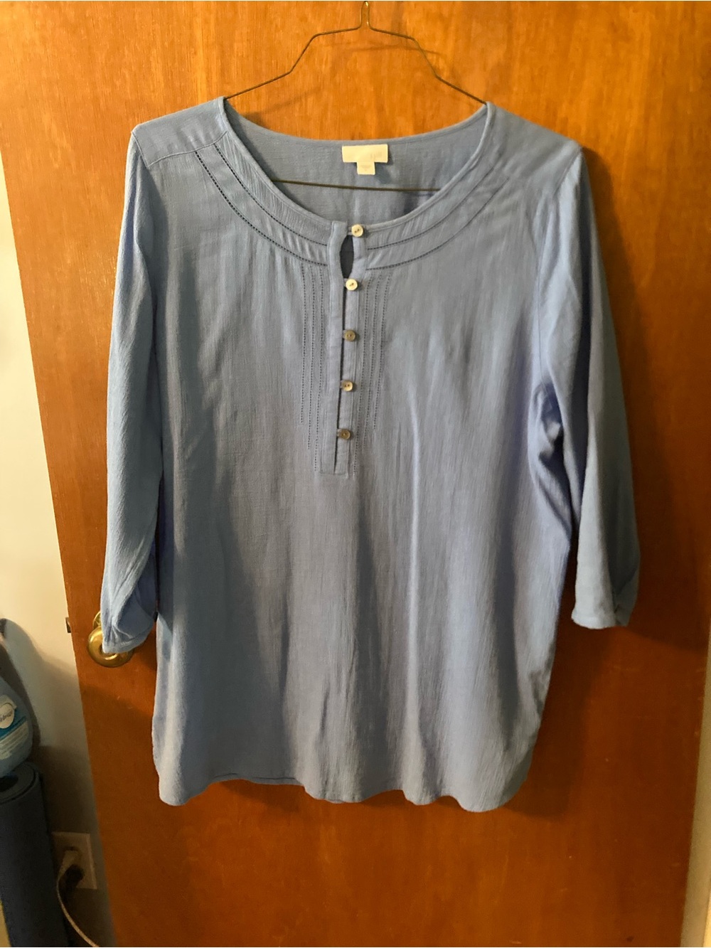 Light Blue Women's Henley-Style Long Sleeve Shirt
